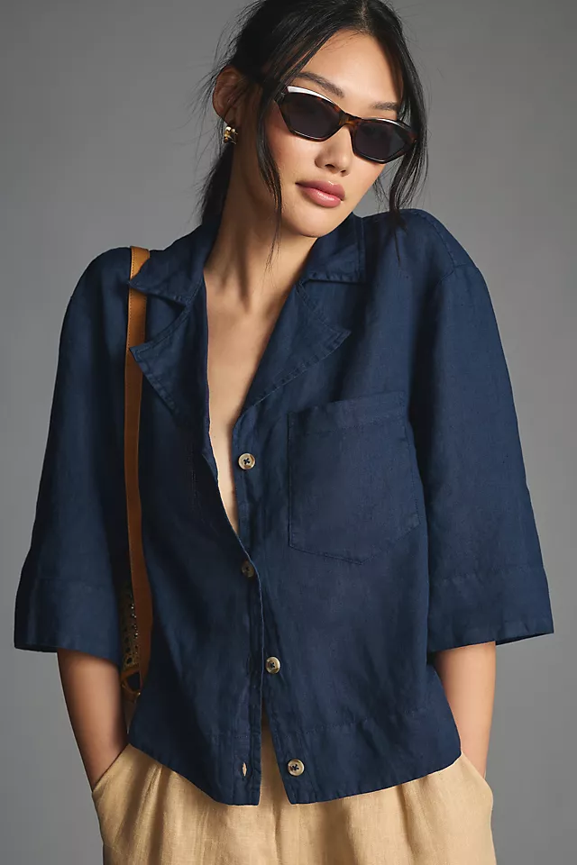 Linen Buttondown Surf Shirt NAVY