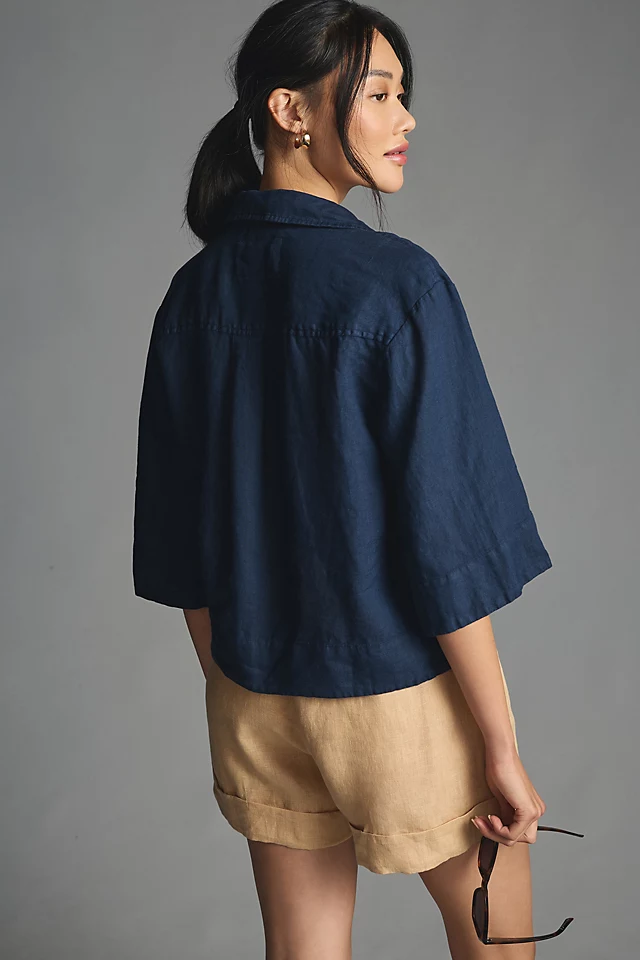 Linen Buttondown Surf Shirt NAVY